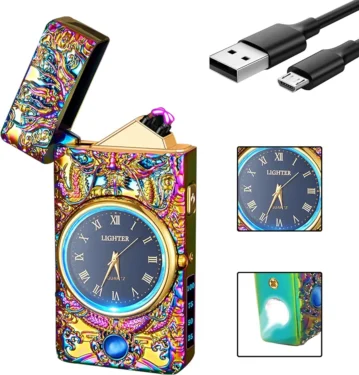 SKRFIRE Golden Dragon Lighter, Electric arc Lighter, USB Lighter Multifunctional Lighter, Fashion Lighter, Metal Lighter Luminous Real Watch dial LED Lighting (Multicolour)