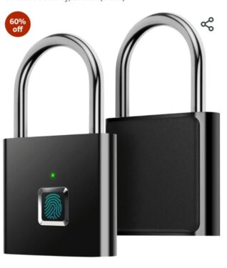 Lukzer Smart Lock Fingerprint Biometric Padlock 10 Fingerprint User Rechargeable Keyless/Passwordless Access, Battery Indicator, Waterproof for Home, Office, Suitcase Security, Locker (Black)60%off