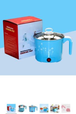 THEODORE Electric 1.8 Litre Mini Cooker Kettle with Glass Lid Base Concealed Base Cooking Pot Noodle Maker Egg Boiler hot Pot Vegetable and Rice & Pasta PorridgeTravel Cookers and Steamer, Blue