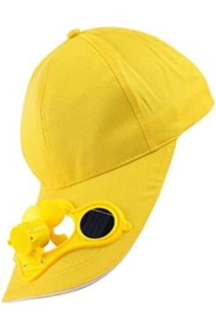 112 ELECTROPRIME Yellow Solar Powered Fan Summer Sport Outdoor Hat Cap with Solar Sun Power