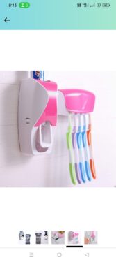 Labros Plastic Automatic Hands-Free Wall Mounted Toothpaste Dispenser Squeezer With Detachable 5 Hole Toothbrush Holder, Multi-coloured
